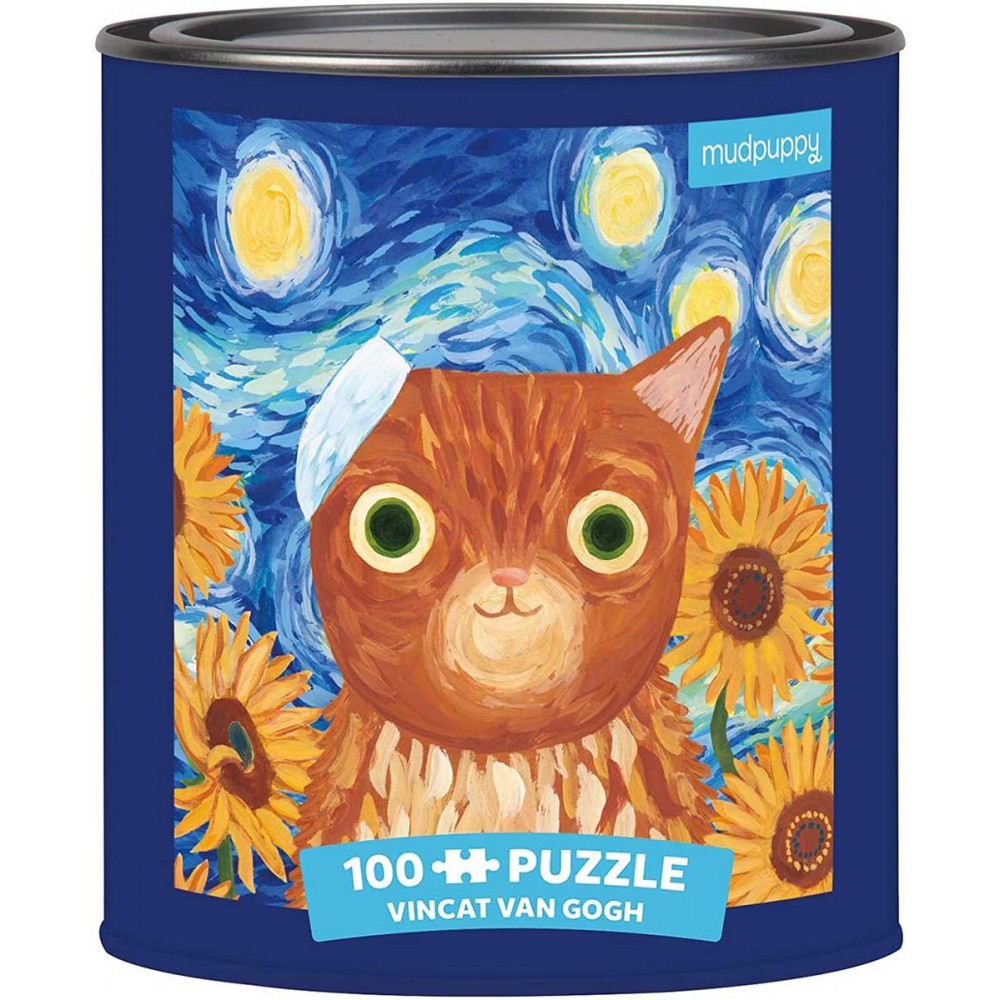 MUDPUPPY Puzzle v plechovce Artsy Cats: Vincat Van Gogh 100 dílků
