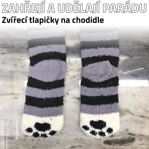 Proužkované ponožky tlapičky - šedé - vel. uni ~ 2