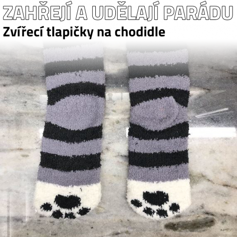 Proužkované ponožky tlapičky - šedé - vel. uni