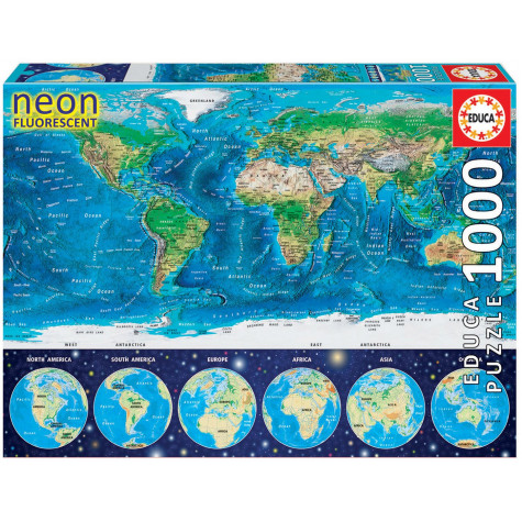 EDUCA Svítící puzzle Mapa světa 1000 dílků ~ 1