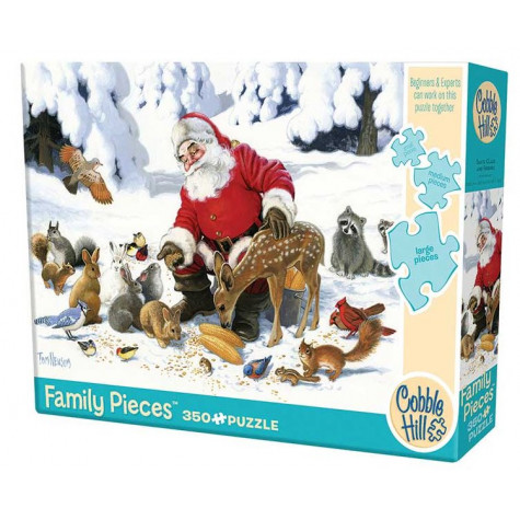 COBBLE HILL Rodinné puzzle Santa se zvířecími přáteli 350 dílků