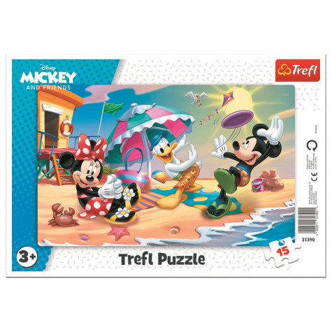 Trefl Puzzle Mickey a Minnie: Zábava na pláži 15 dílků