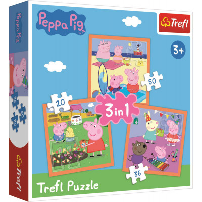 Trefl Puzzle Prasátko Peppa: Úžasné nápady 3v1 20,36,50 dílků