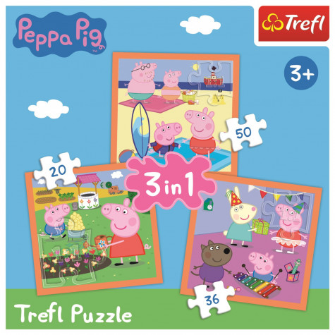 Trefl Puzzle Prasátko Peppa: Úžasné nápady 3v1 20,36,50 dílků
