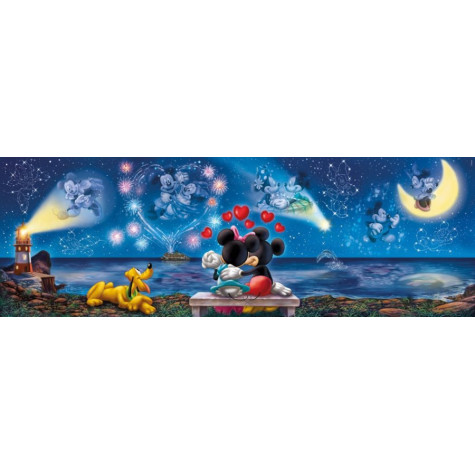 CLEMENTONI Panoramatické puzzle Mickey a Minnie 1000 dílků ~ 2