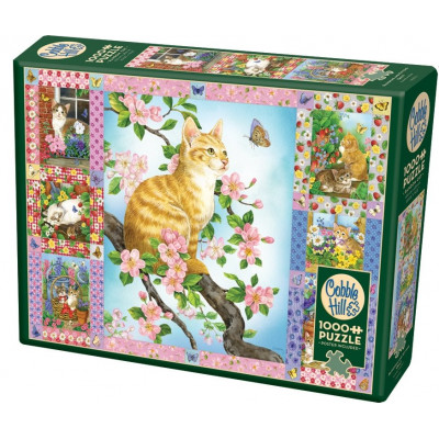 COBBLE HILL Puzzle Přikrývka s květinami a koťaty 1000 dílků