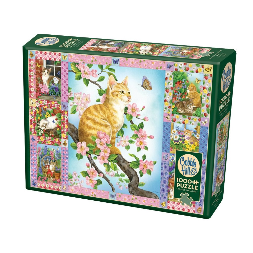 COBBLE HILL Puzzle Přikrývka s květinami a koťaty 1000 dílků
