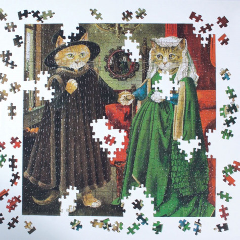 GALISON Čtvercové puzzle Meowsterpiece: Arnolfiniho manželství 500 dílků