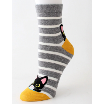 Veselé kočičí ponožky - šedé proužky - vel. uni