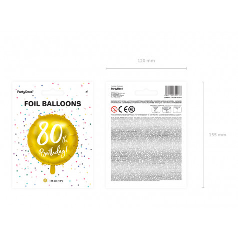 Fóliový balónek zlatý - 80. narozeniny