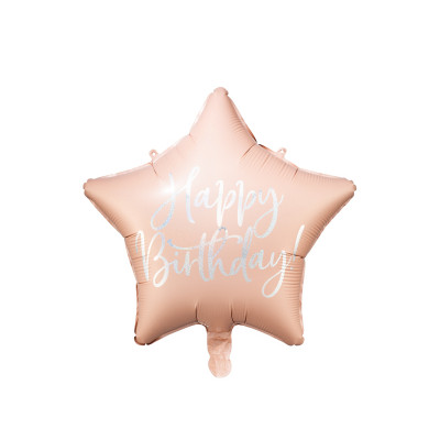 Fóliový balónek 40 cm - Happy Birthday - hvězda - růžový