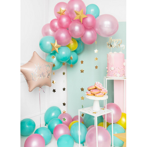 Fóliový balónek 40 cm - Happy Birthday - hvězda - růžový