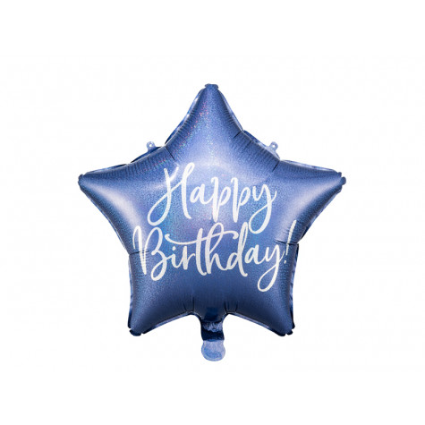 Fóliový balónek 40 cm - Happy Birthday - hvězda - modrý ~ 1