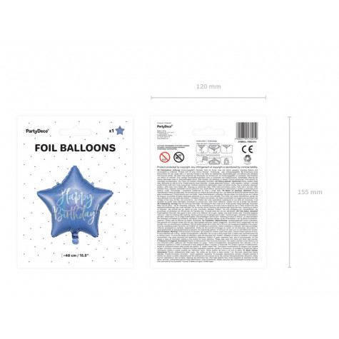 Fóliový balónek 40 cm - Happy Birthday - hvězda - modrý