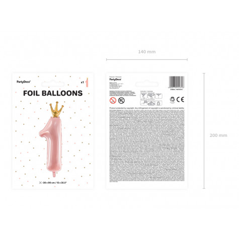 Fóliový balónek velký 90 cm - číslo 1 - růžový