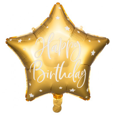 Fóliový balónek 40 cm - Happy Birthday - hvězda - zlatý