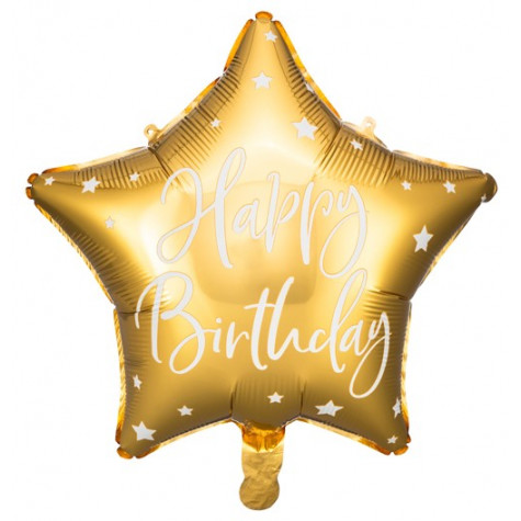 Fóliový balónek 40 cm - Happy Birthday - hvězda - zlatý ~ 1