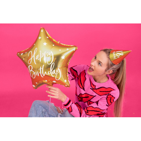 Fóliový balónek 40 cm - Happy Birthday - hvězda - zlatý ~ 2