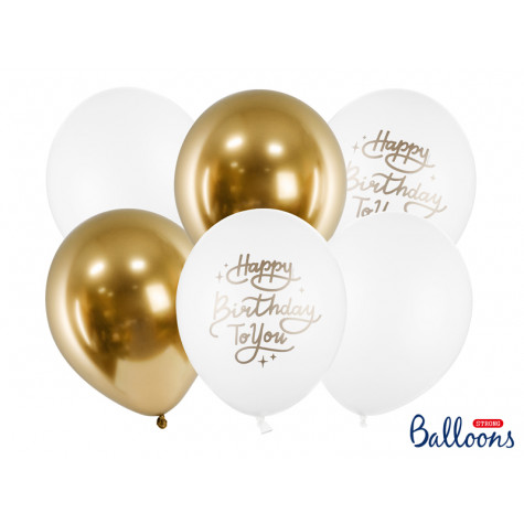 Narozeninové balónky - mix 6 ks - Happy birthday - zlaté ~ 1