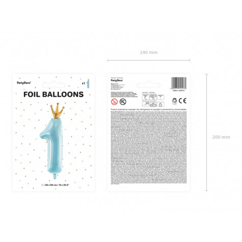 Fóliový balónek velký 90 cm - číslo 1 - modrý
