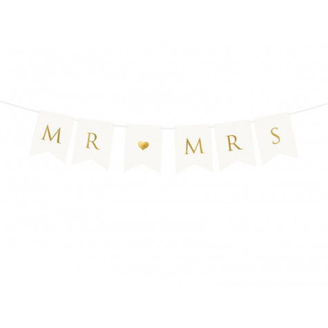 Papírový banner - Mr a Mrs - bílý
