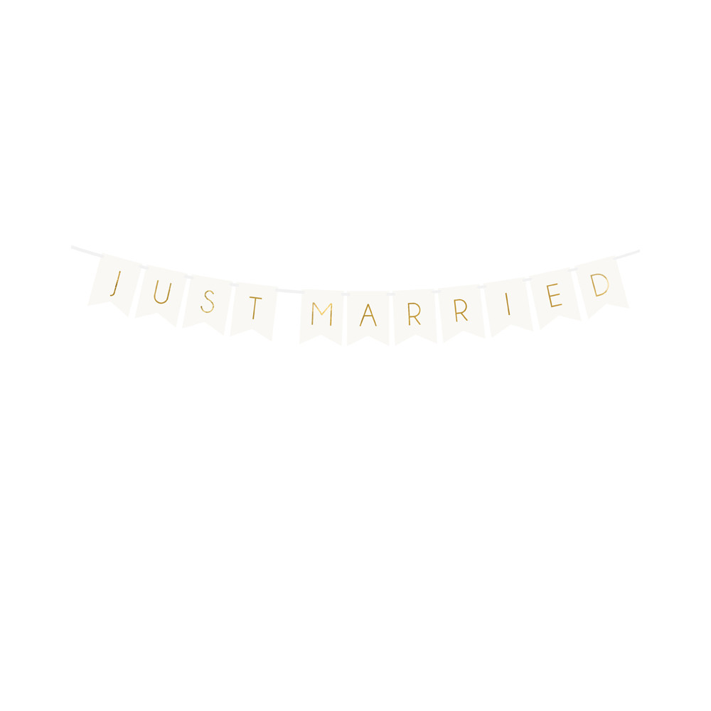Papírový banner - Just Married - bílý