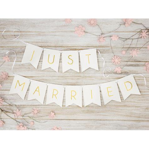 Papírový banner - Just Married - bílý ~ 3