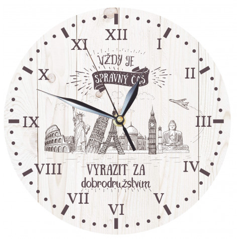 Dřevěné hodiny 24 cm - Dobrodružství ~ 1