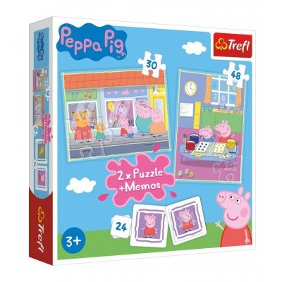 Puzzle 2v1 Prasátko Peppa/Peppa Pig 30+48 dílků + pexeso