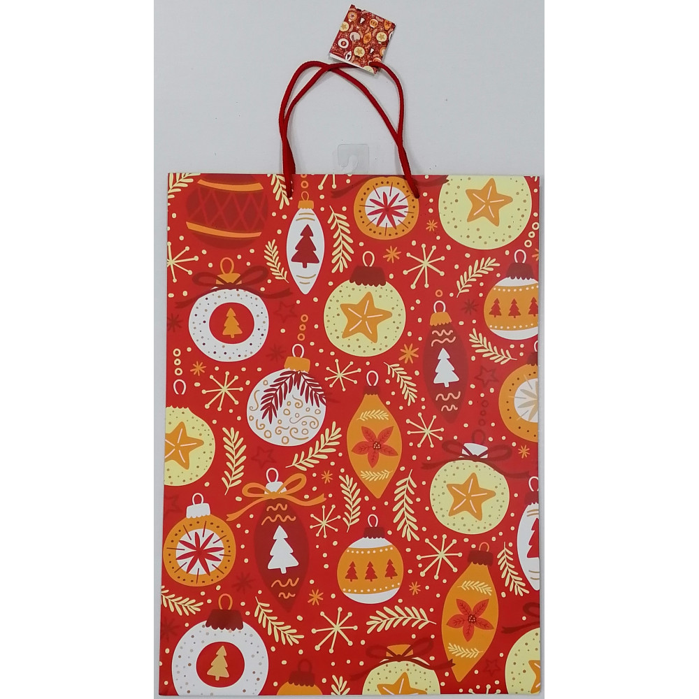 Vánoční dárková taška - červená baňky - velká 46x33x10cm