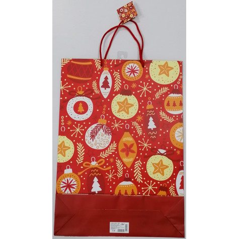 Vánoční dárková taška - červená baňky - velká 46x33x10cm