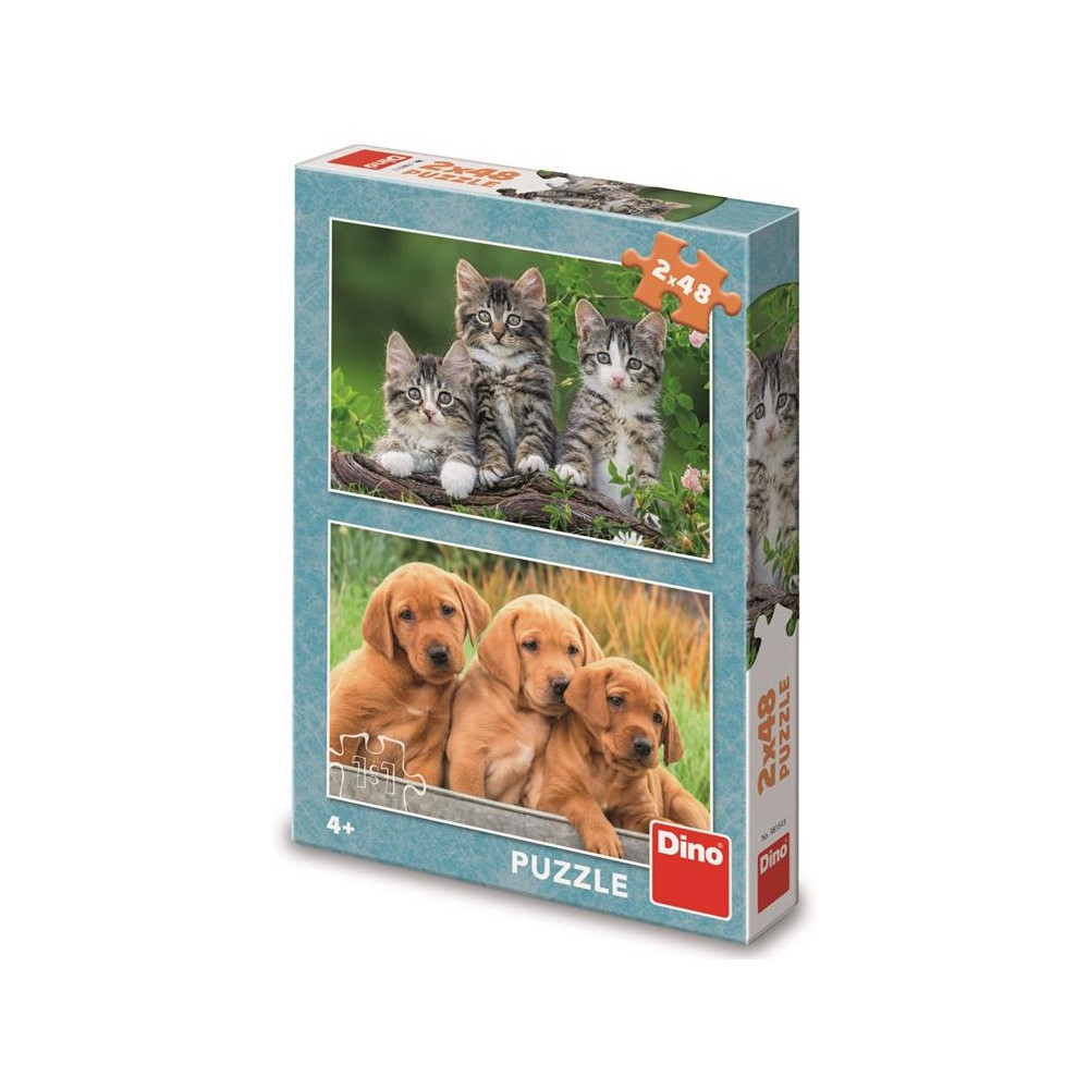 Dino Pejsci a kočičky puzzle 2x48 dílků