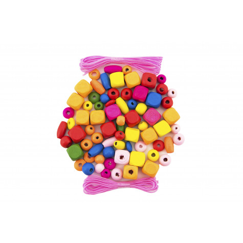 Teddies Korálky dřevěné barevné s gumičkami cca 300ks ~ 3
