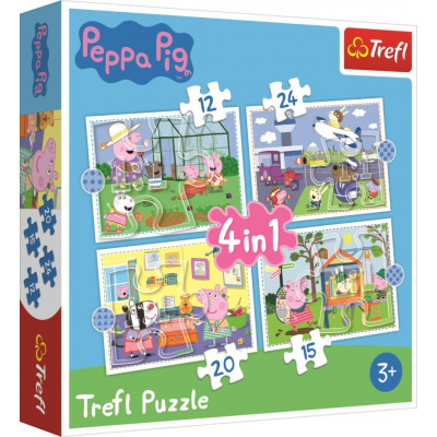 Trefl Puzzle 4v1 Peppa Pig/Prásátko Pepa Vzpomínka na prázdniny 12, 15, 20 a 24 dílků