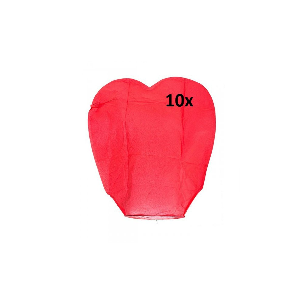Lampión štěstí 10 ks - srdce - červený