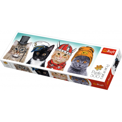 Trefl Puzzle kočky s čepicemi panorama 500 dílků