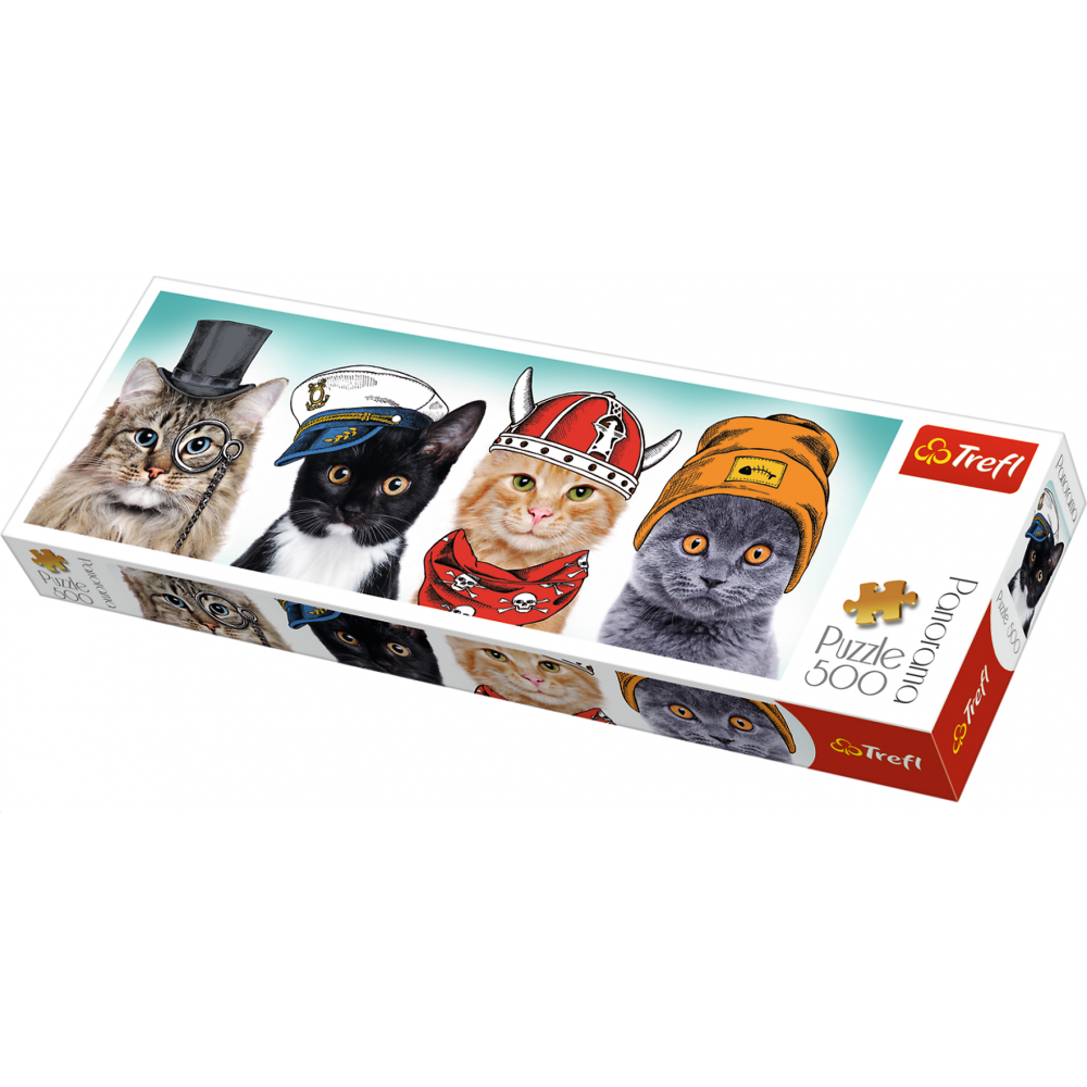 Trefl Puzzle kočky s čepicemi panorama 500 dílků