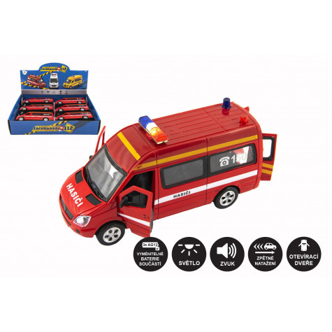 Auto hasiči kov/plast 15cm na baterie se světlem se zvukem na zpětné natažení ~ 2