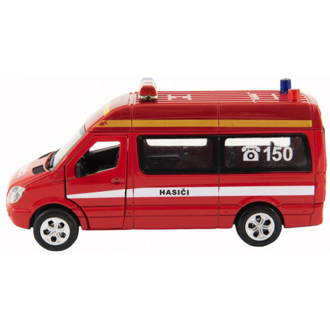 Auto hasiči kov/plast 15cm na baterie se světlem se zvukem na zpětné natažení ~ 1