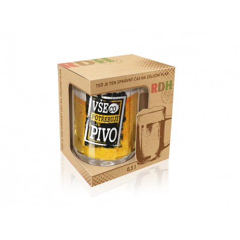 Nekupto Dárková sklenice na pivo 0,5l - Vše, co potřebuji, je pivo ~ 2