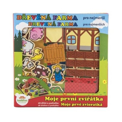 Teddies Domeček dřevěná farma Moje první zvířátka 31x31cm 28ks+podložka