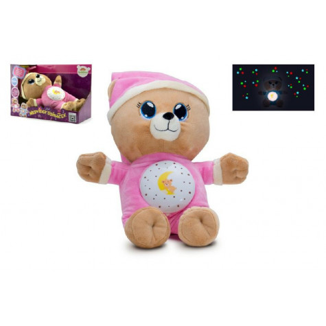 Teddies Medvídek Usínáček růžový plyš  32cm na baterie se světlem a zvukem v boxu 12m+