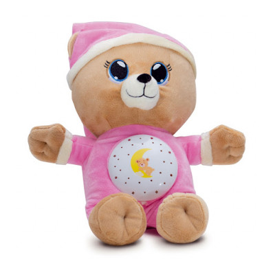 Teddies Medvídek Usínáček růžový plyš  32cm na baterie se světlem a zvukem v boxu 12m+