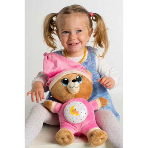 Teddies Medvídek Usínáček růžový plyš  32cm na baterie se světlem a zvukem v boxu 12m+