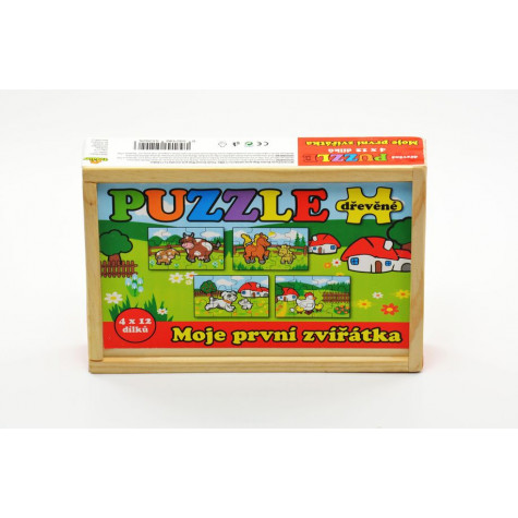 Teddies Puzzle dřevěné Moje první zvířátka 4x12 dílků 24m+