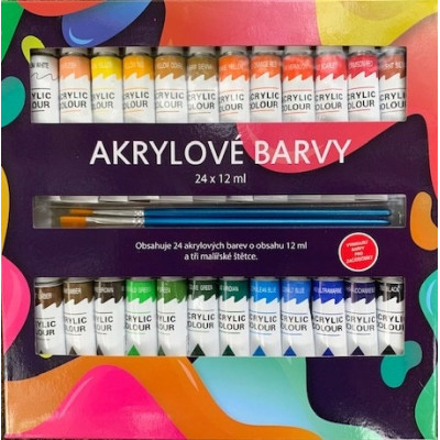 Akrylové barvy 24x12ml se štětcemi v krabičce