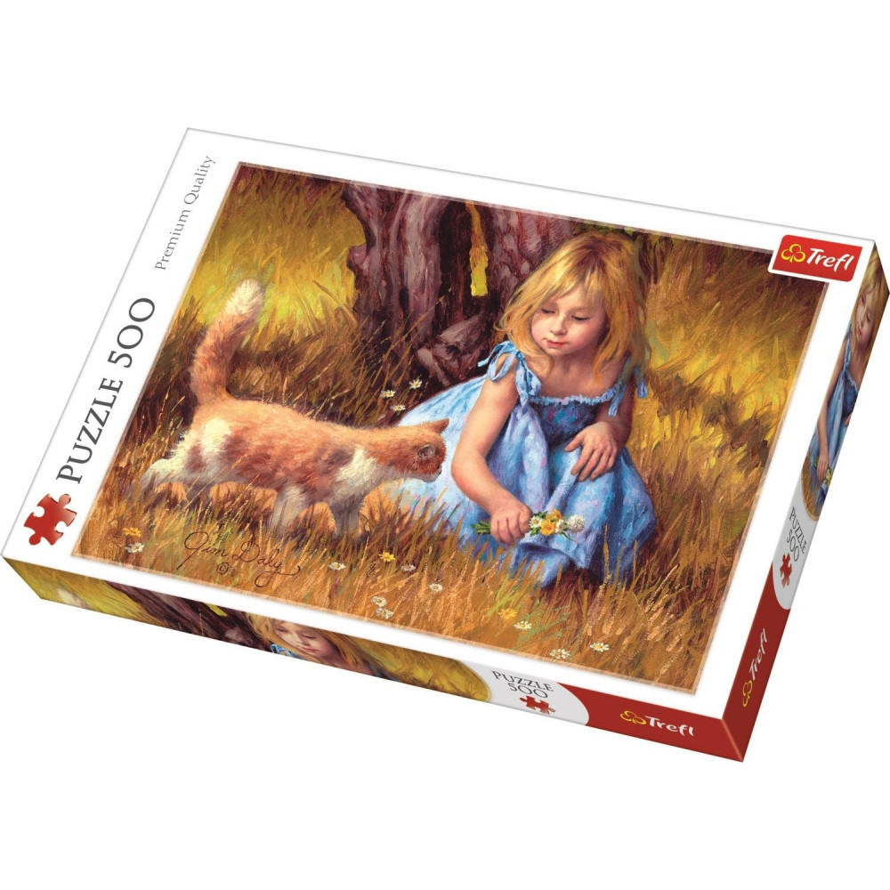 Trefl Puzzle Holčička s kočkou malované 500 dílků