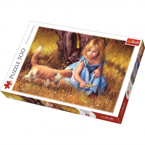 Trefl Puzzle Holčička s kočkou malované 500 dílků