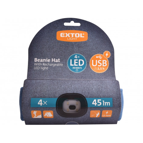 Extol Light Modrá čepice s čelovkou 4x45lm LED nabíjecí USB