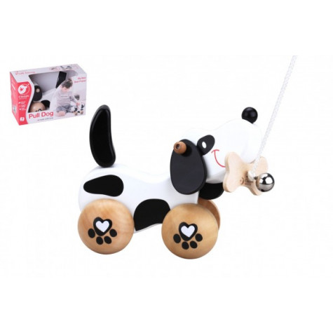 Teddies Pes/Pejsek s rolničkou tahací dřevěný ~ 1